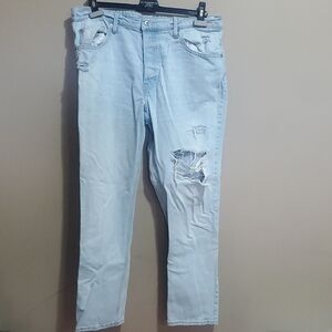 @Denim Light Blue Destressed Biyfriend Jeans Size 14